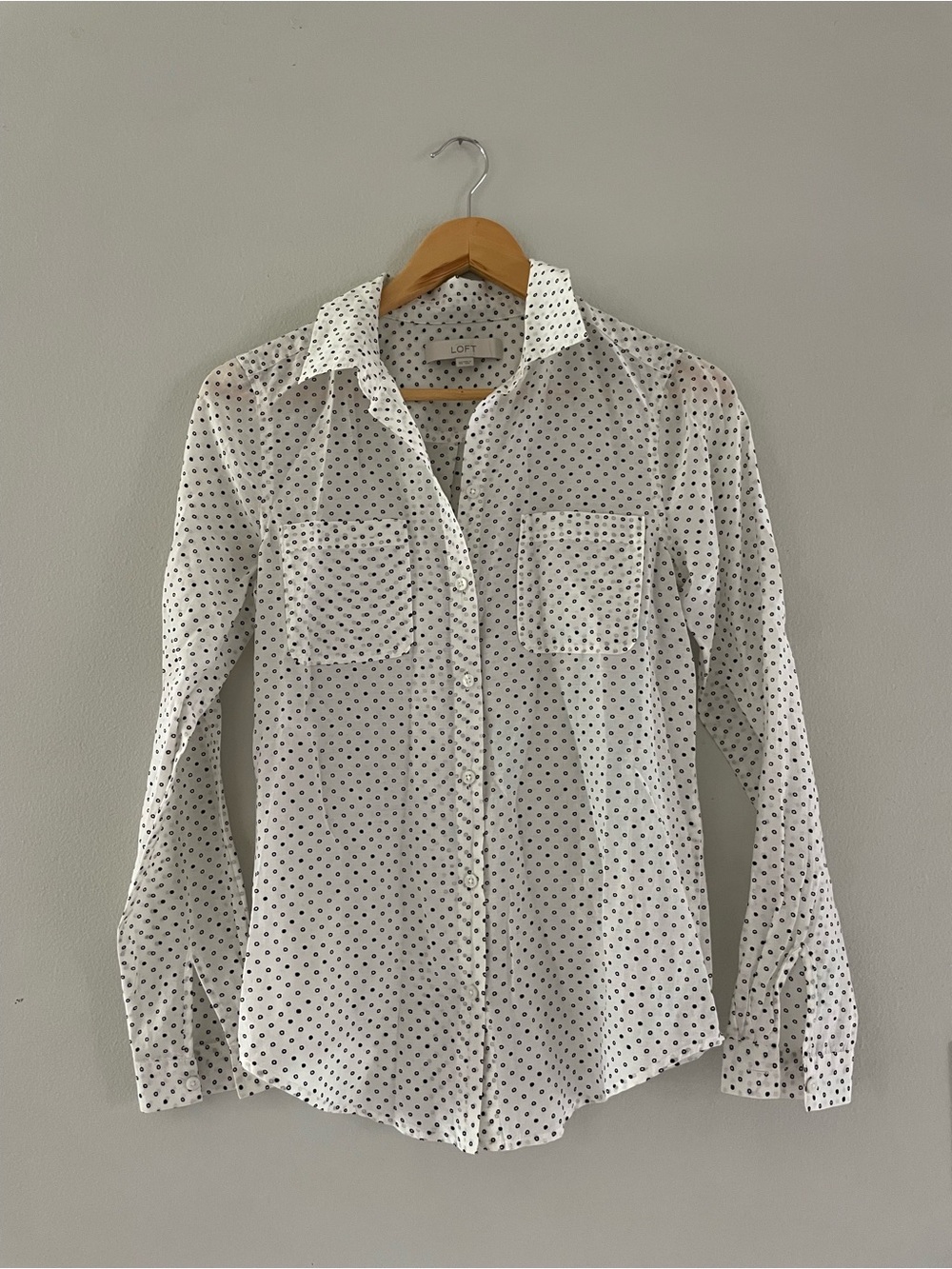 LOFT White Black Polka Dot Button-Up Shirt